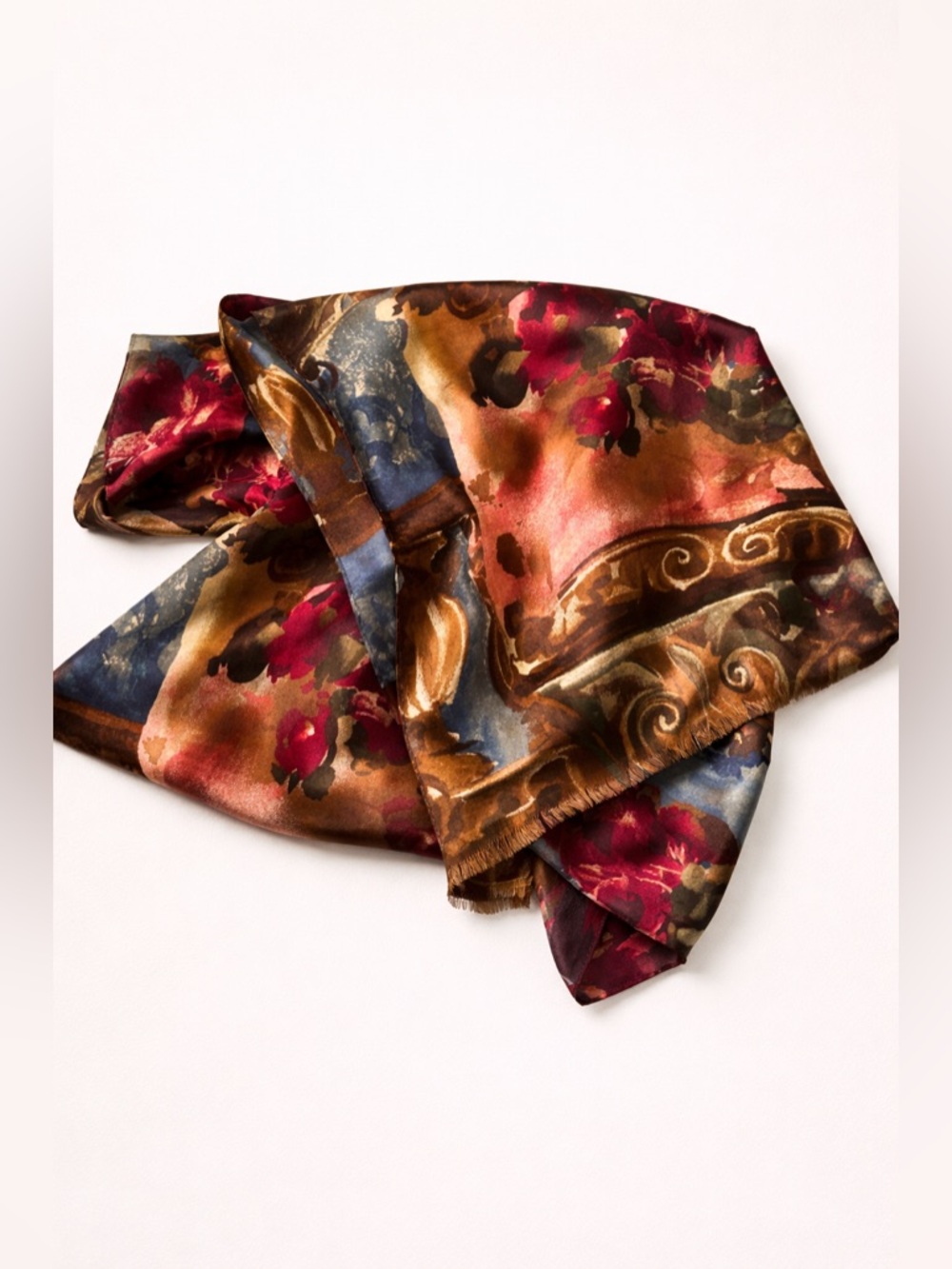 Baroque Floral Satin Shawl Scarf 82X24 Vintage Style- Y2K - Picture 2 of 4